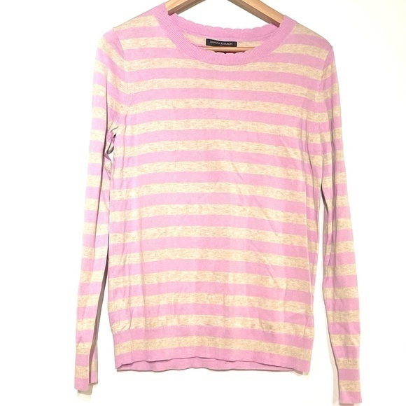 Banana Republic Cotton Crewneck Sweater Scalloped Neck NWT S Purple Heather Gray - Picture 1 of 7